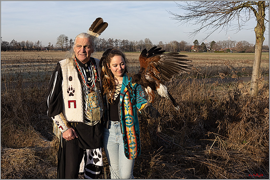 Cheyenne-Halbblut Hunting Wolf in der Falknerei Pierre Schmidt; Gymnich, 09.02.2023